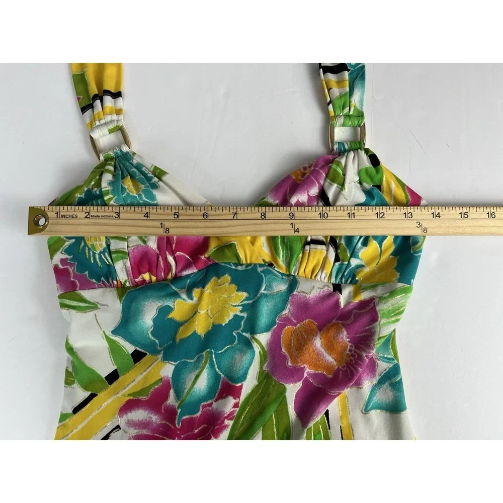 Cache Vintage 90's Tropical Floral Halter Bodycon Stretch Dress - size‎ 0